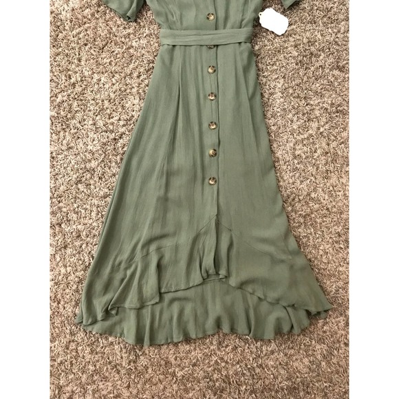 Altar’d State NWT button down, ruffle hem, olive green maxi dress - Picture 4 of 11
